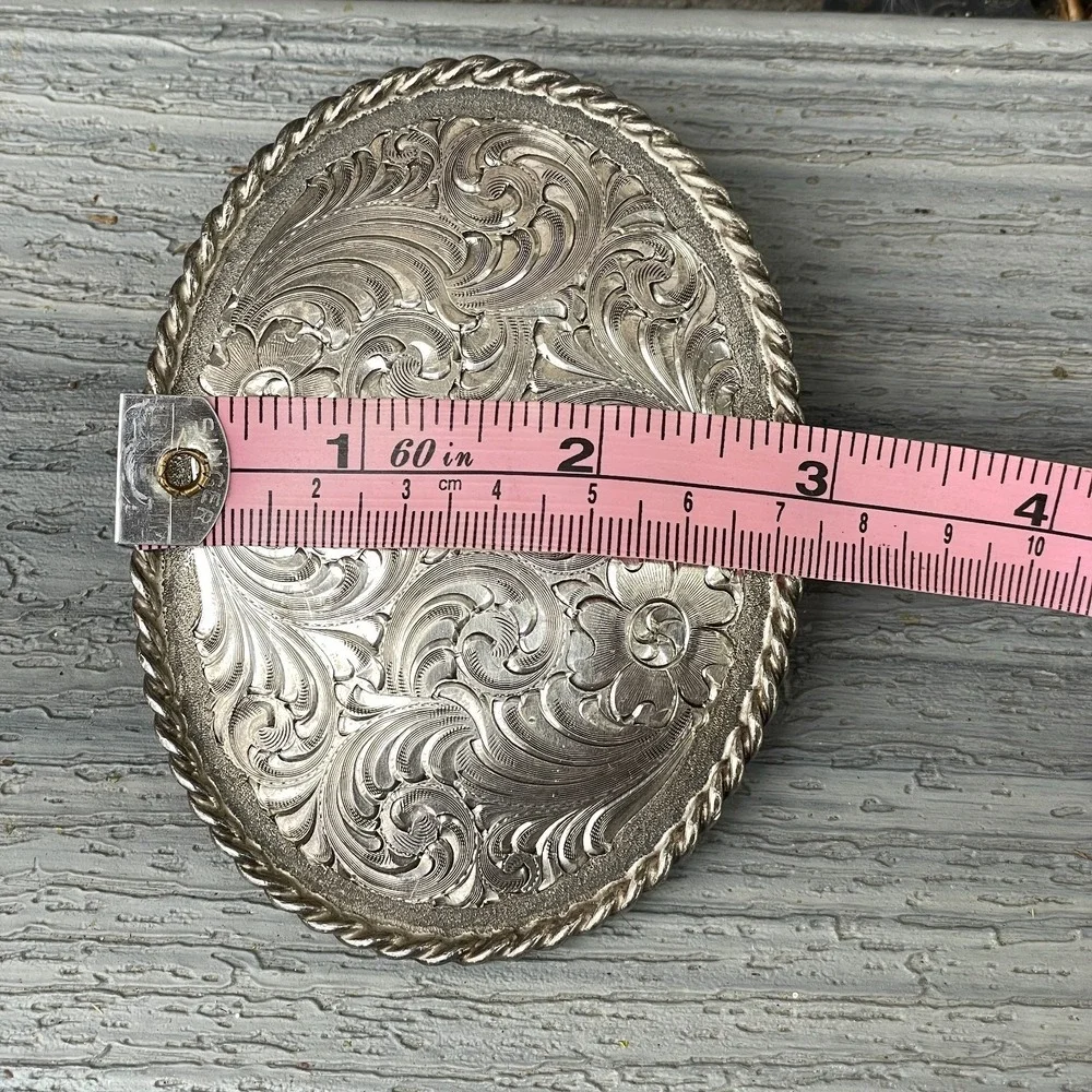 VINTAGE Tony Lama GIST Sierra Silver Buckle Hand Engraved in USA Rodeo Western
